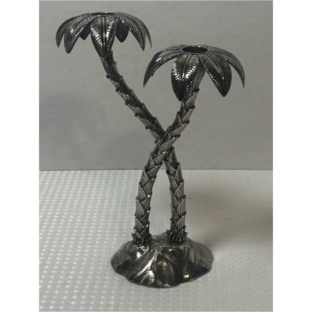 VTG Godinger Silver Plate Double Palm Tree Candlestick Hollywood Regency